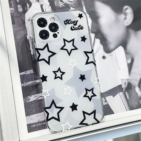 A white case with black stars on it