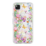 the back of a white case with a floral pattern