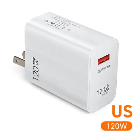 a white wall charger with a usb port and a usb cable