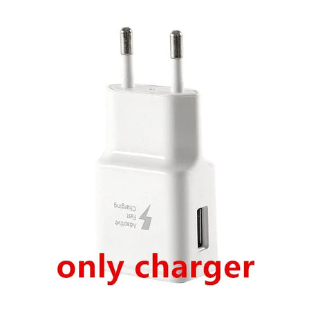 a close up of a white charger with a red text on it