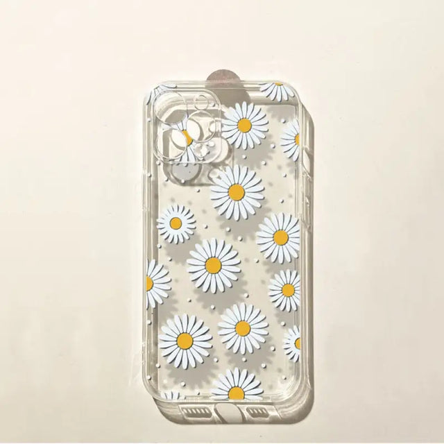there is a clear case with daisies on it