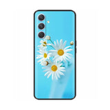 a white daisy flower on a blue background phone case