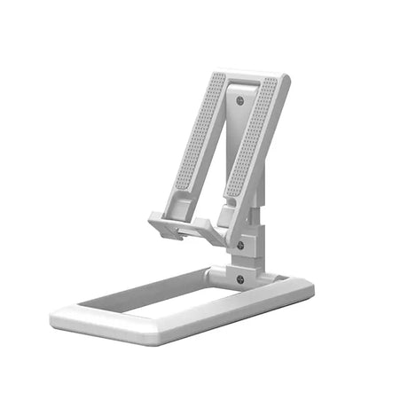 a white desk stand with a white surface