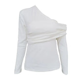 a white top with a long sleeve and a draped back