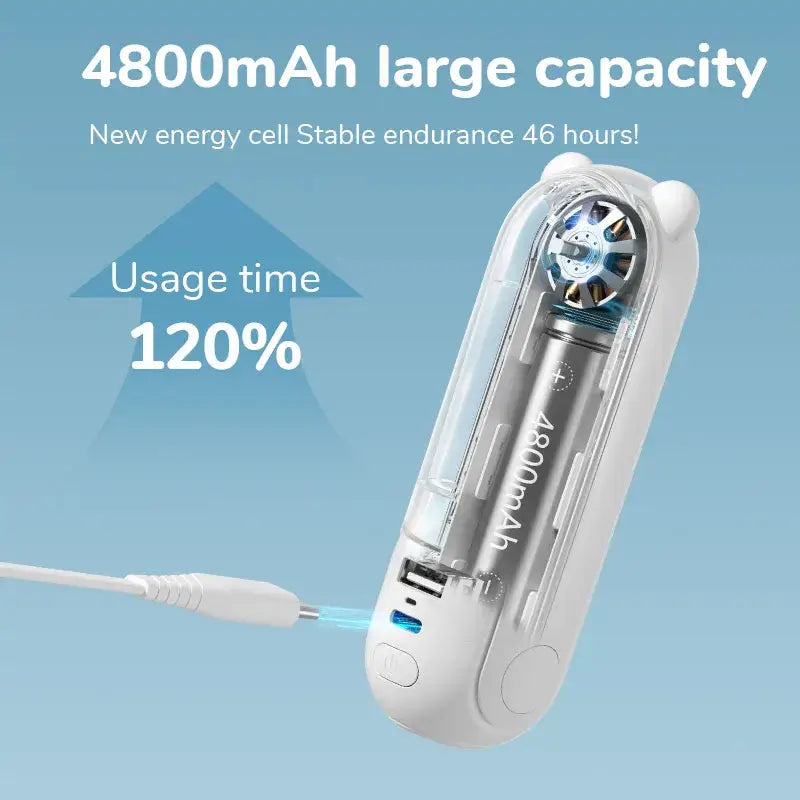 a white electric toothbrush with a blue background