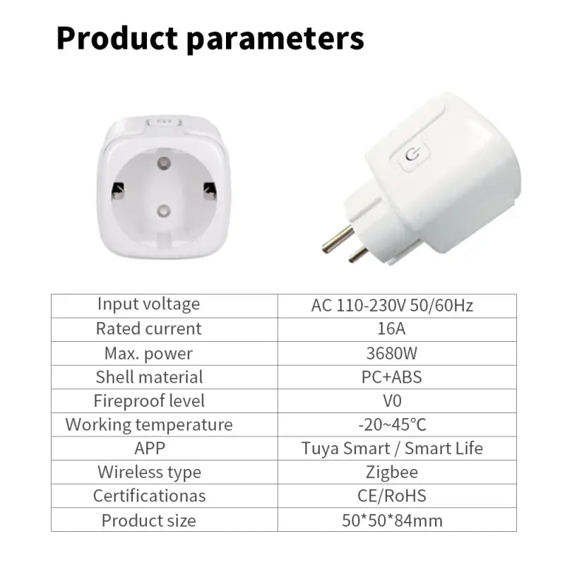 a white electrical plug with a price tag and a description