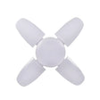 A white ceiling fan with four blades