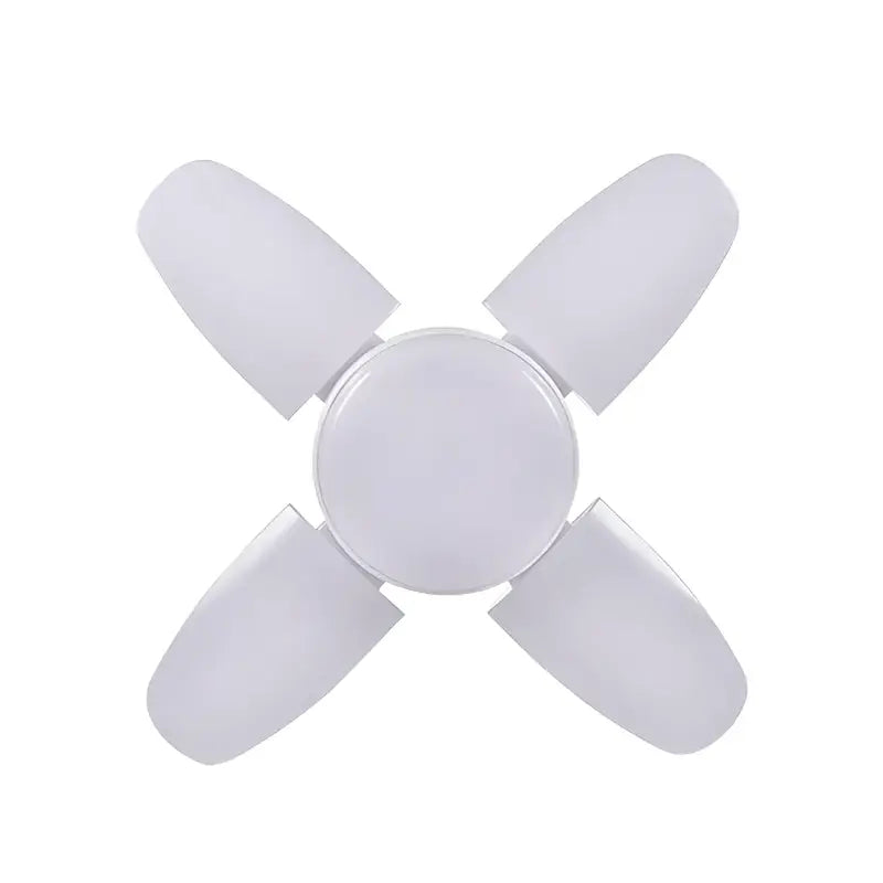 A white ceiling fan with four blades