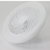 A white fan with a white plastic cover