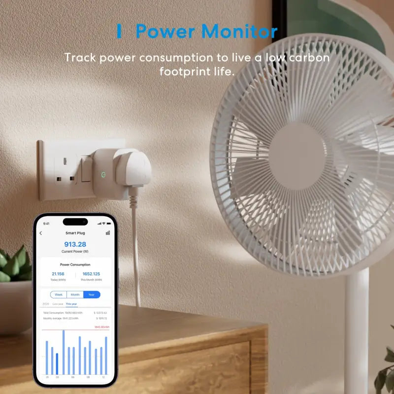 a white fan sitting on top of a wooden table