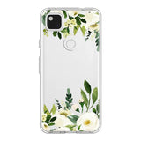 the back of a white floral phone case