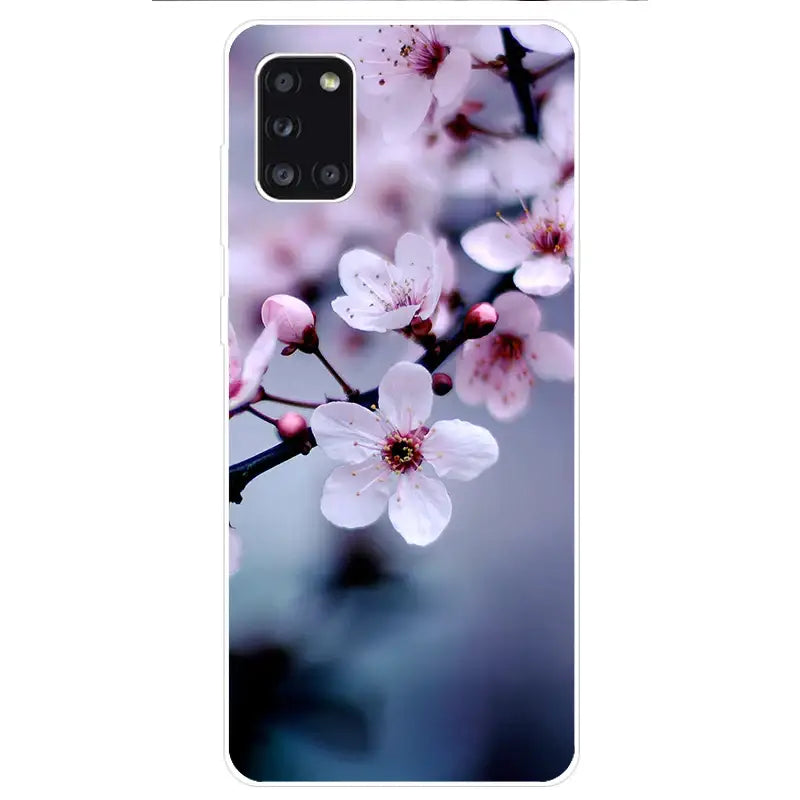 a white flower on a blue background phone case