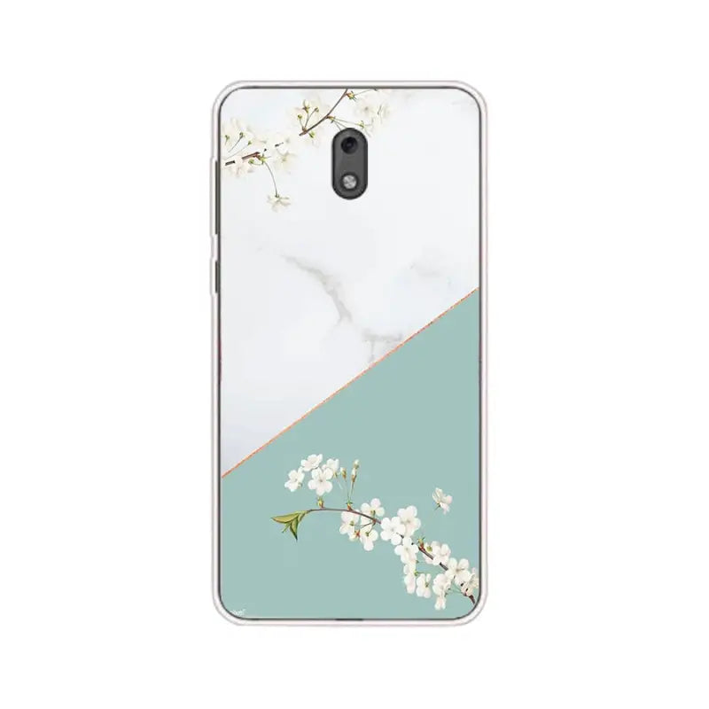 a white flower on a green and white background phone case