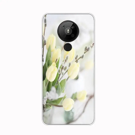 the back of a white and yellow flower phone case