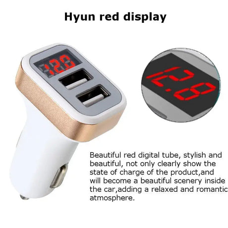 a white and gold charging device with a red led display