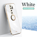 a white and gold phone with the white logo on it