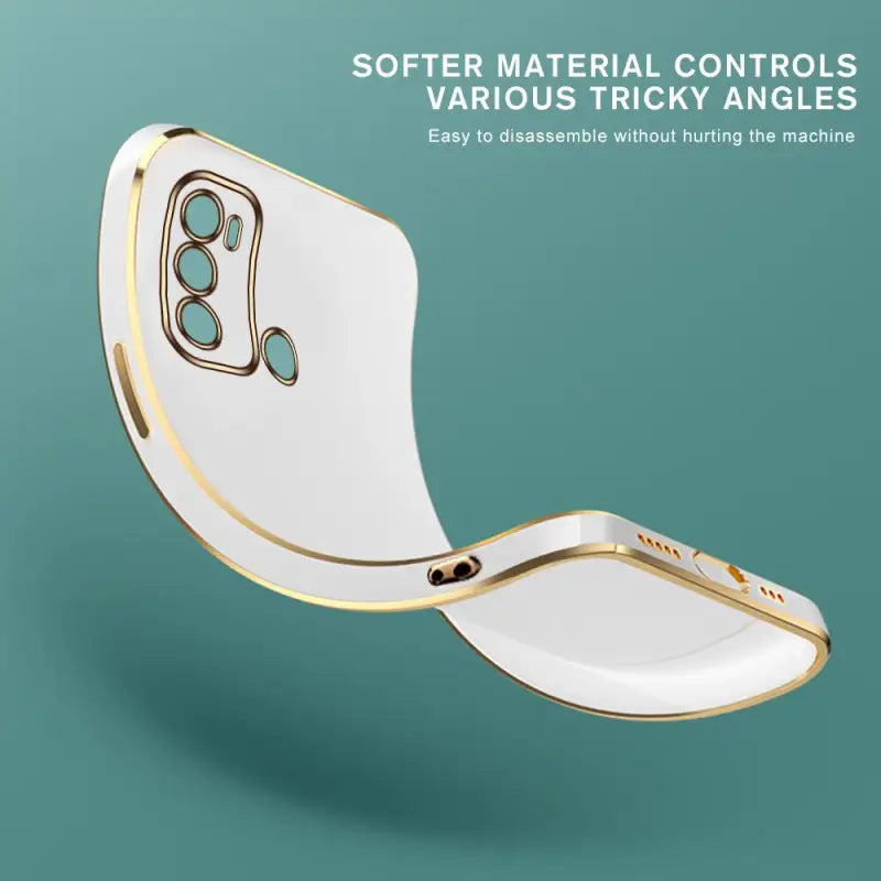 a white and gold colored device with the text,’soft material controls ’