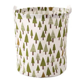 a white and green christmas tree print fabric storage basket
