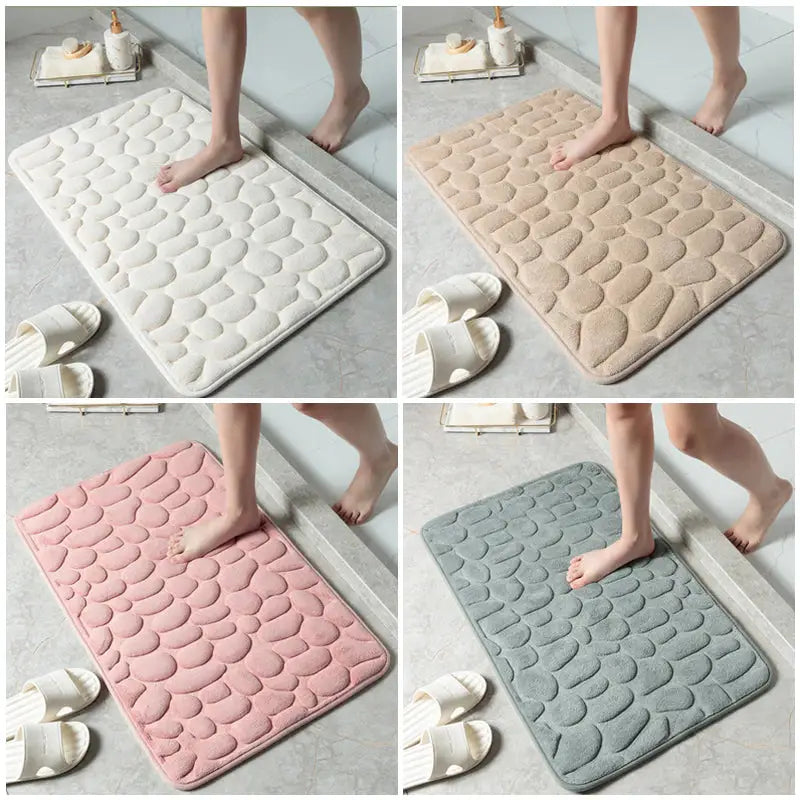 the bath mat is made from foam and has a pattern of circles
