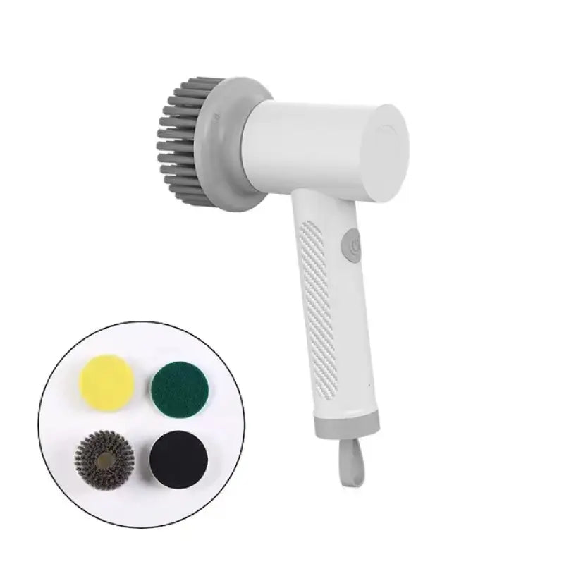 a white hair dryer with a green and yellow ball