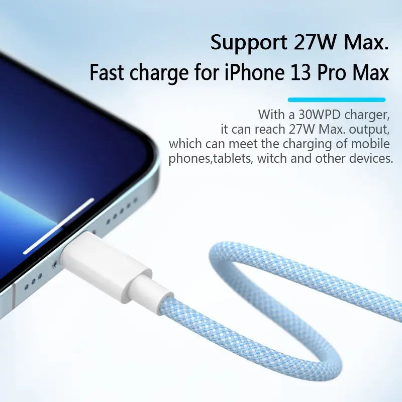 a white iphone with a blue cable connected to it
