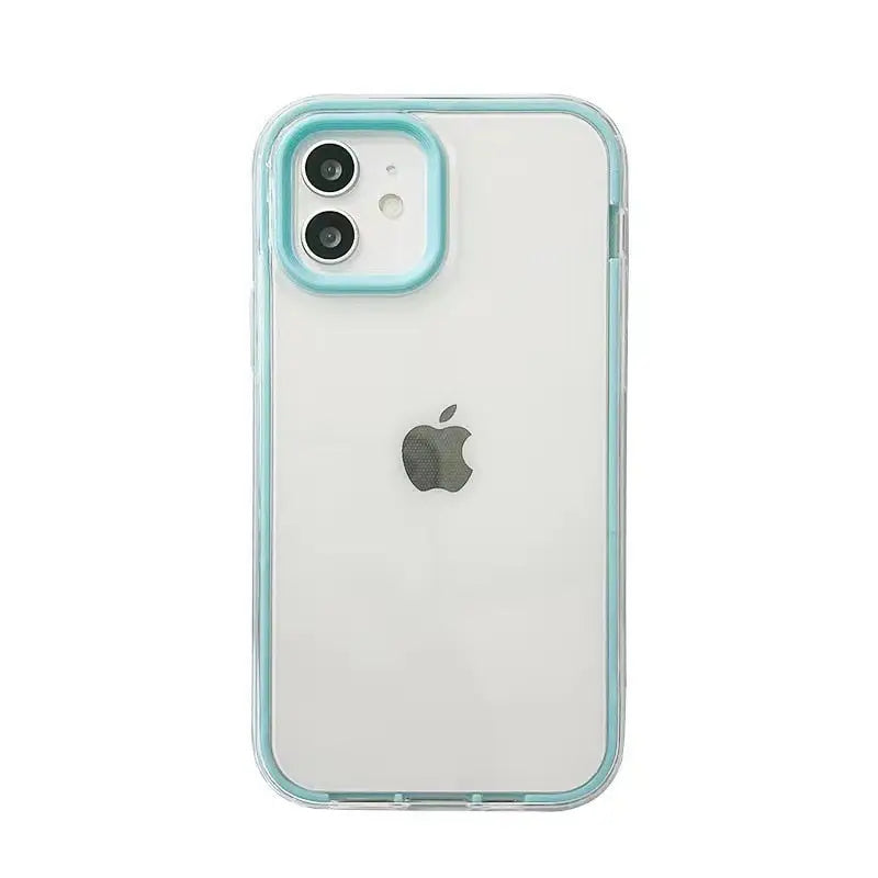 the back of a white iphone case with a blue bumper