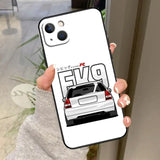 a white iphone case with a car on it