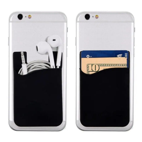 a white iphone case with a credit card attached to it