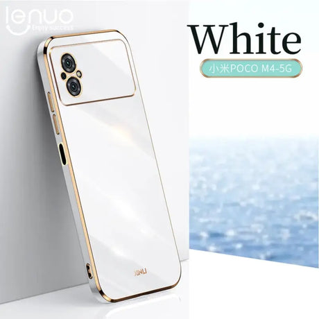 a white iphone case with a gold frame