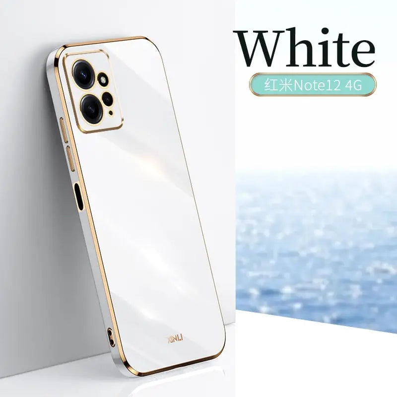 a white iphone case with a gold frame