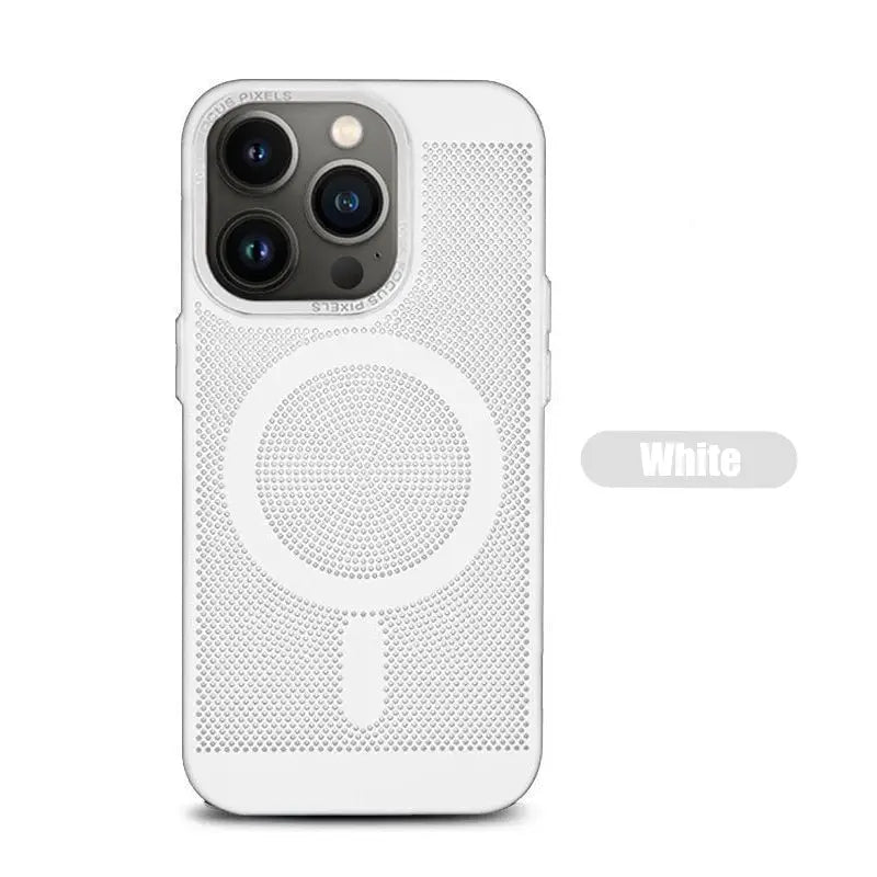 the white iphone case with a white dot pattern