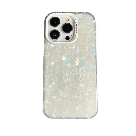 the back of a white iphone case with a white marble pattern