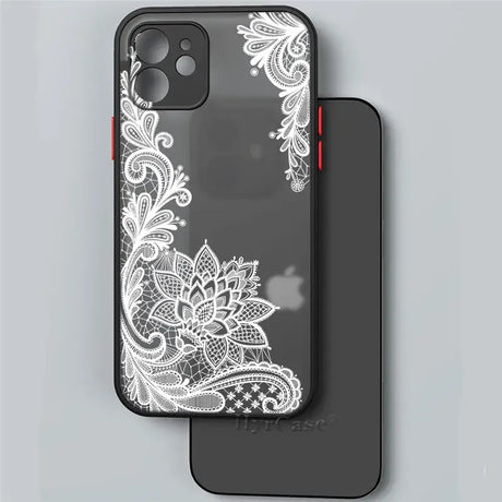 The white lace iphone case is shown on a gray background