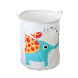 a white and blue elephant toy storage bag