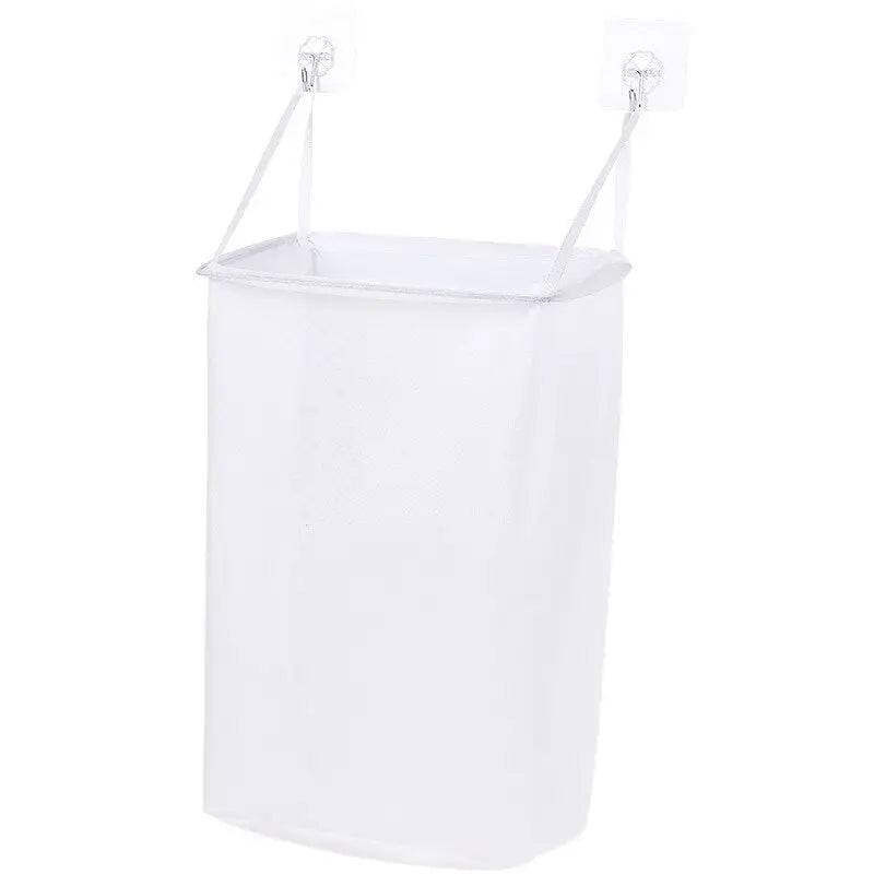 a white laundry bag with handles