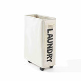 a white laundry bin with the word laundry on it