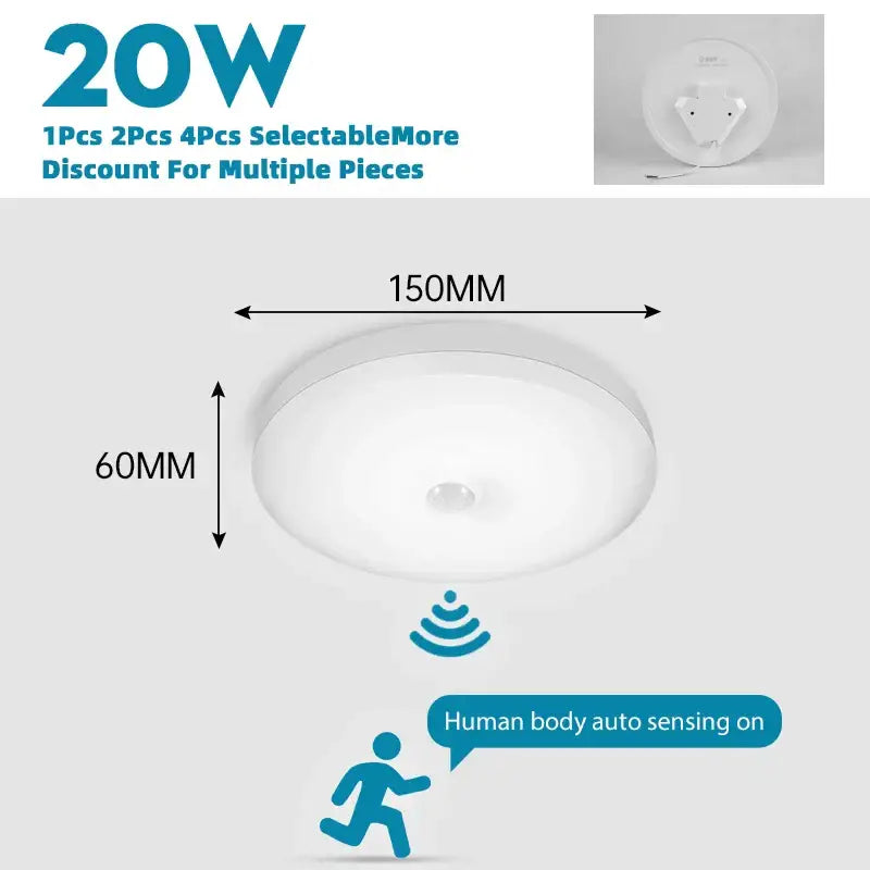 a white ceiling light with a blue and white logo