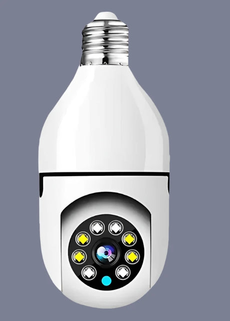 A white light bulb with a camera attached to it