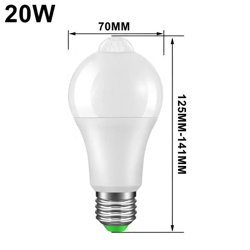 a white light bulb with a green light on top of it