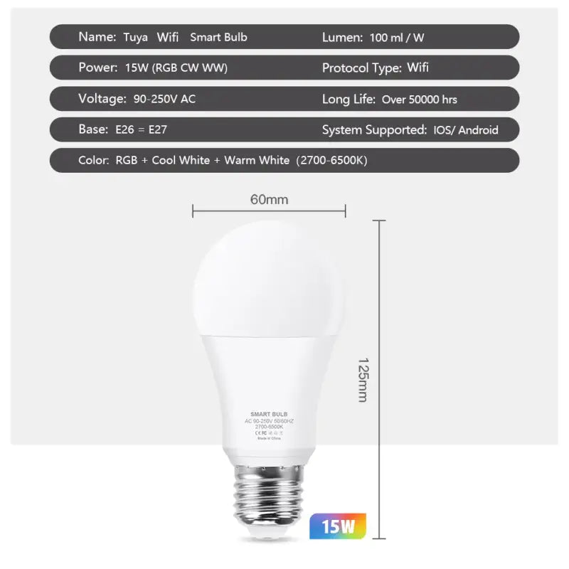 A white light bulb with measurements for different lighting bulbs