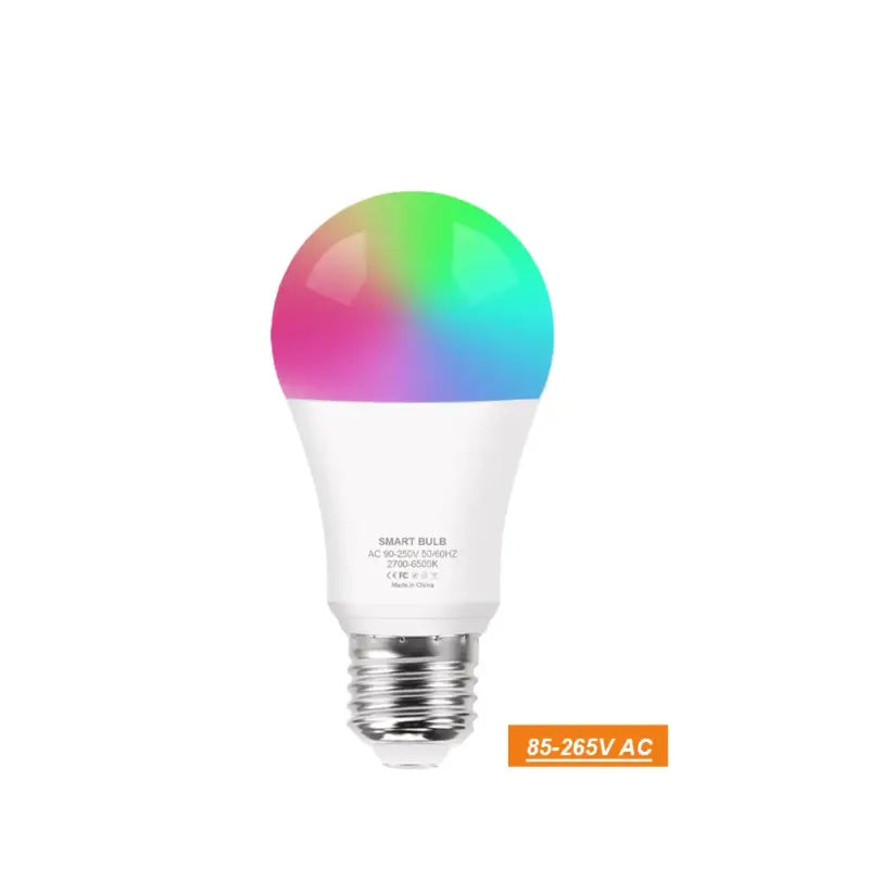 a white light bulb with a rainbow light inside