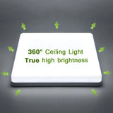 a white light with green arrows pointing up to the words,’360 ceiling light ’