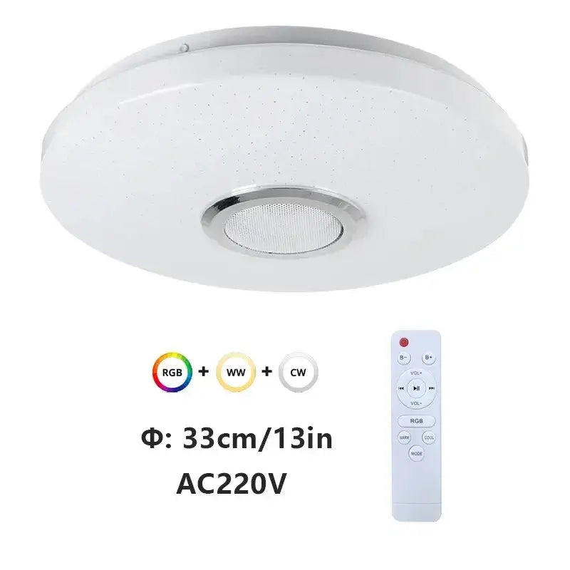 A white ceiling light with remote control