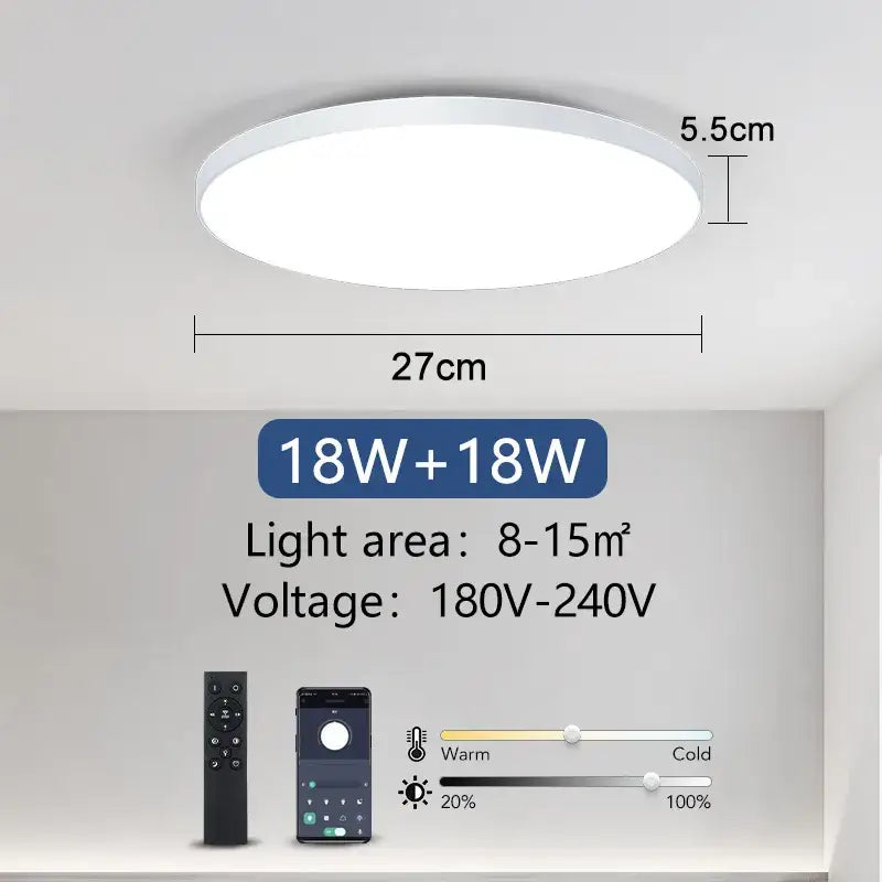 a white ceiling light with a remote control