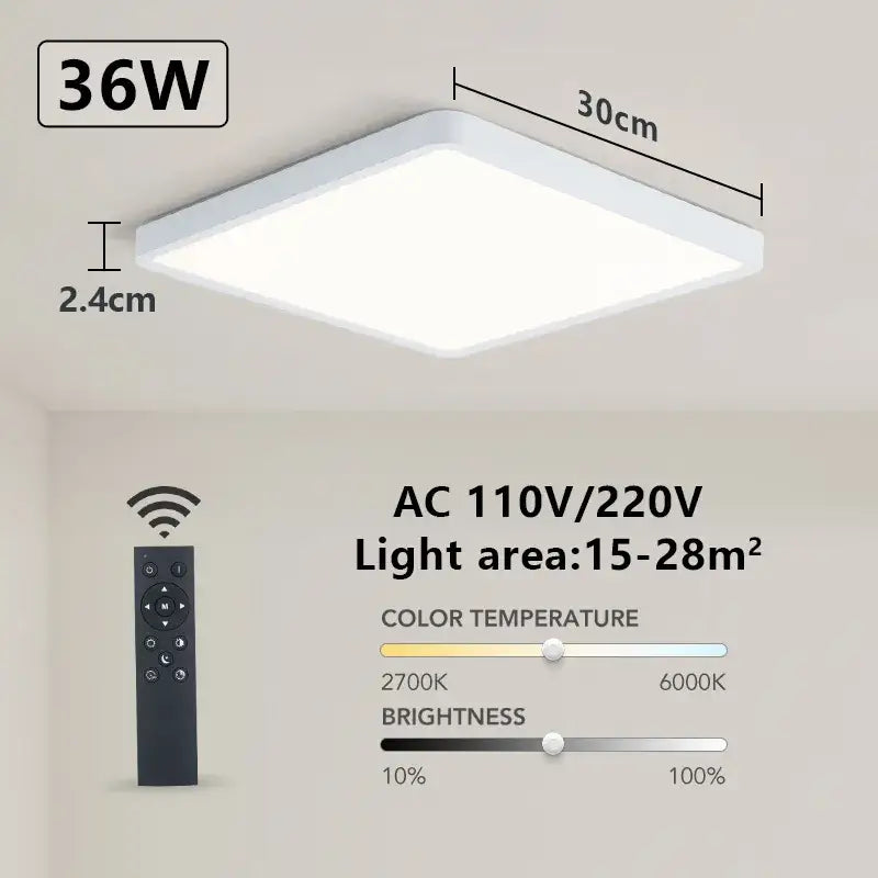 A white ceiling light with a remote control