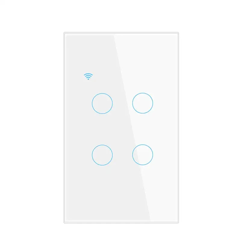 a white light switch with three blue circles on the wall