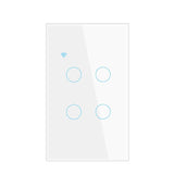 a white light switch with three blue circles on the wall