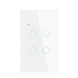 A white light switch with three blue circles on the wall