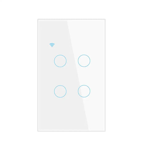 A white light switch with three blue circles on the wall