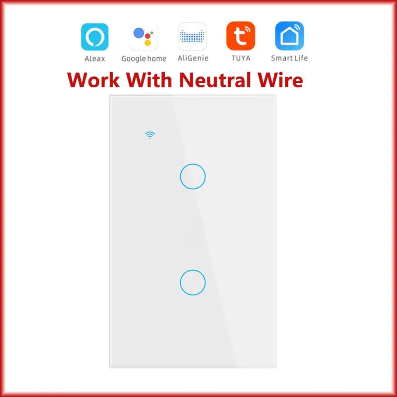 A white light switch with the words work with neutral wire